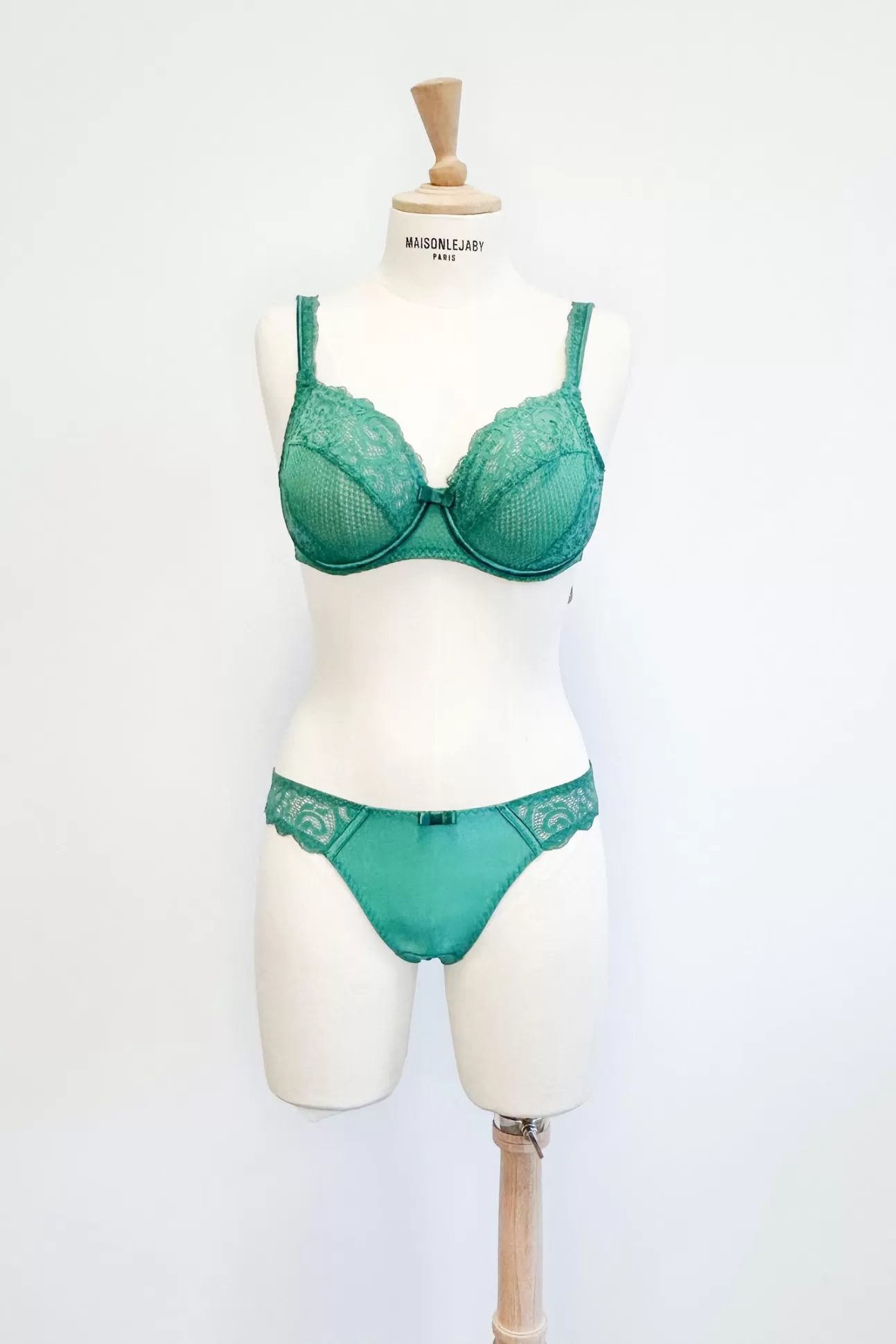 Maison Lejaby Gaby*Soutien-Gorge Armatur Grande Taille En Dentelle De Calais Vert Pin