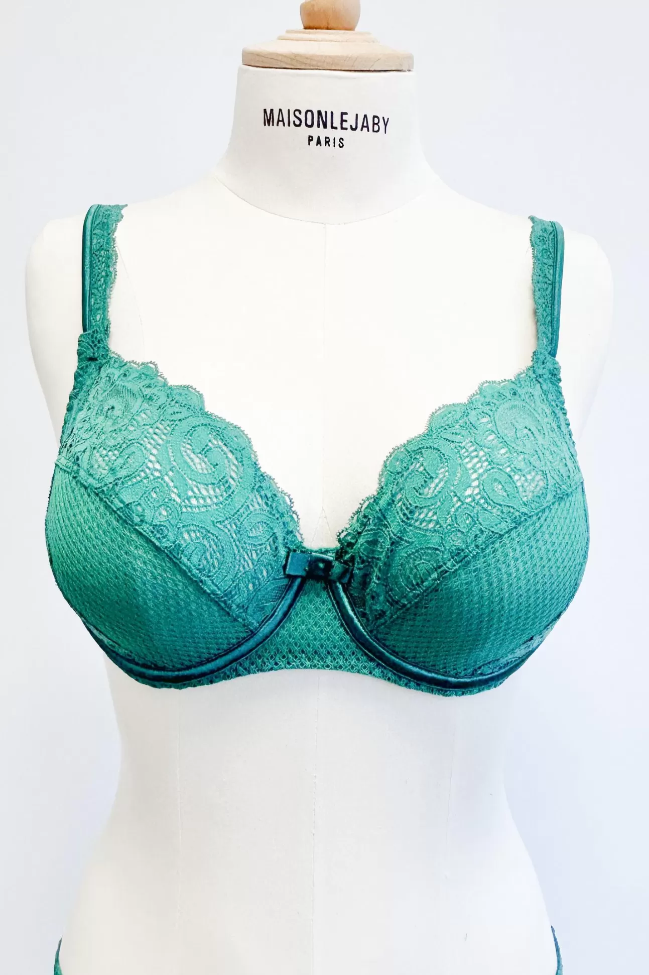 Maison Lejaby Gaby*Soutien-Gorge Armatur Grande Taille En Dentelle De Calais Vert Pin