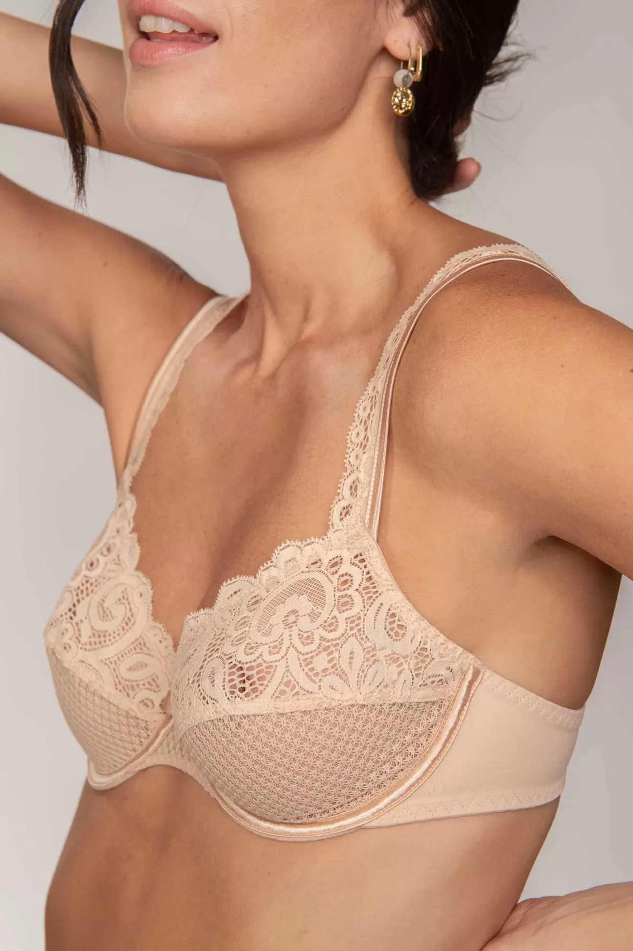 Maison Lejaby Gaby*Soutien-Gorge Avec Armatures Beige En Dentelle De Calais Rose Fume