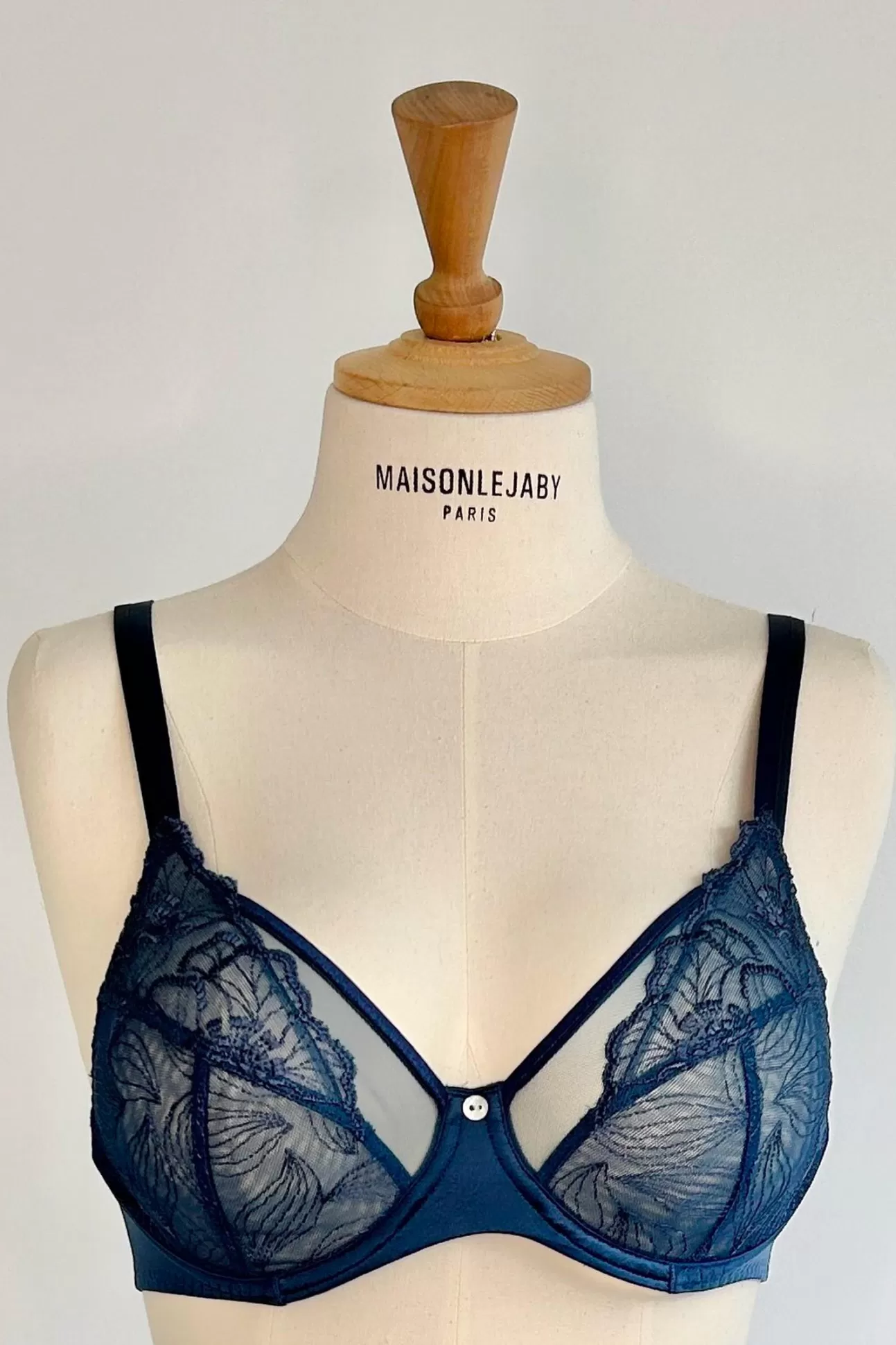 Maison Lejaby Flora*Soutien-Gorge Avec Armatures Grande Taille En Broderie Suisse Bleu Bleu Stone
