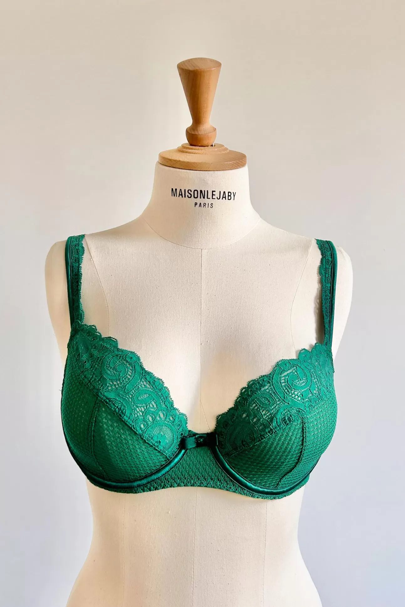 Maison Lejaby Gaby*Soutien-Gorge Balconnet Armatur Grande Taille En Dentelle De Calais Vert Pin