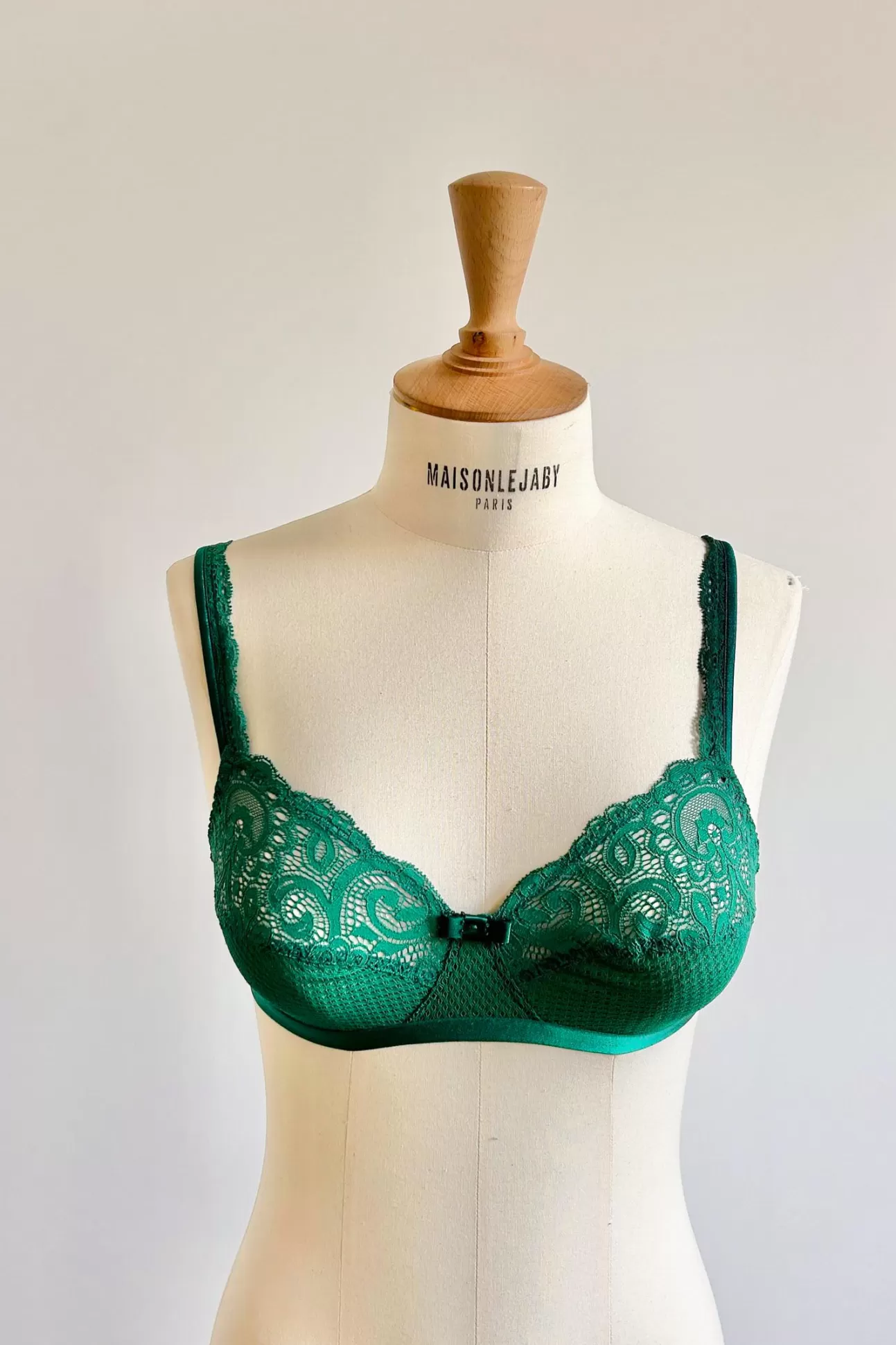 Maison Lejaby Gaby*Soutien-Gorge Sans Armatures En Dentelle De Calais Vert Pin